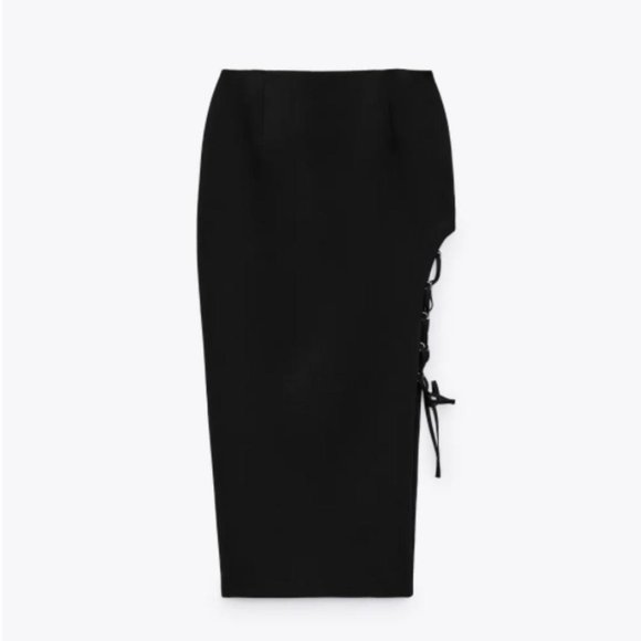 NWT ZARA  BLACK LACED PENCIL SKIRT - Picture 3 of 4